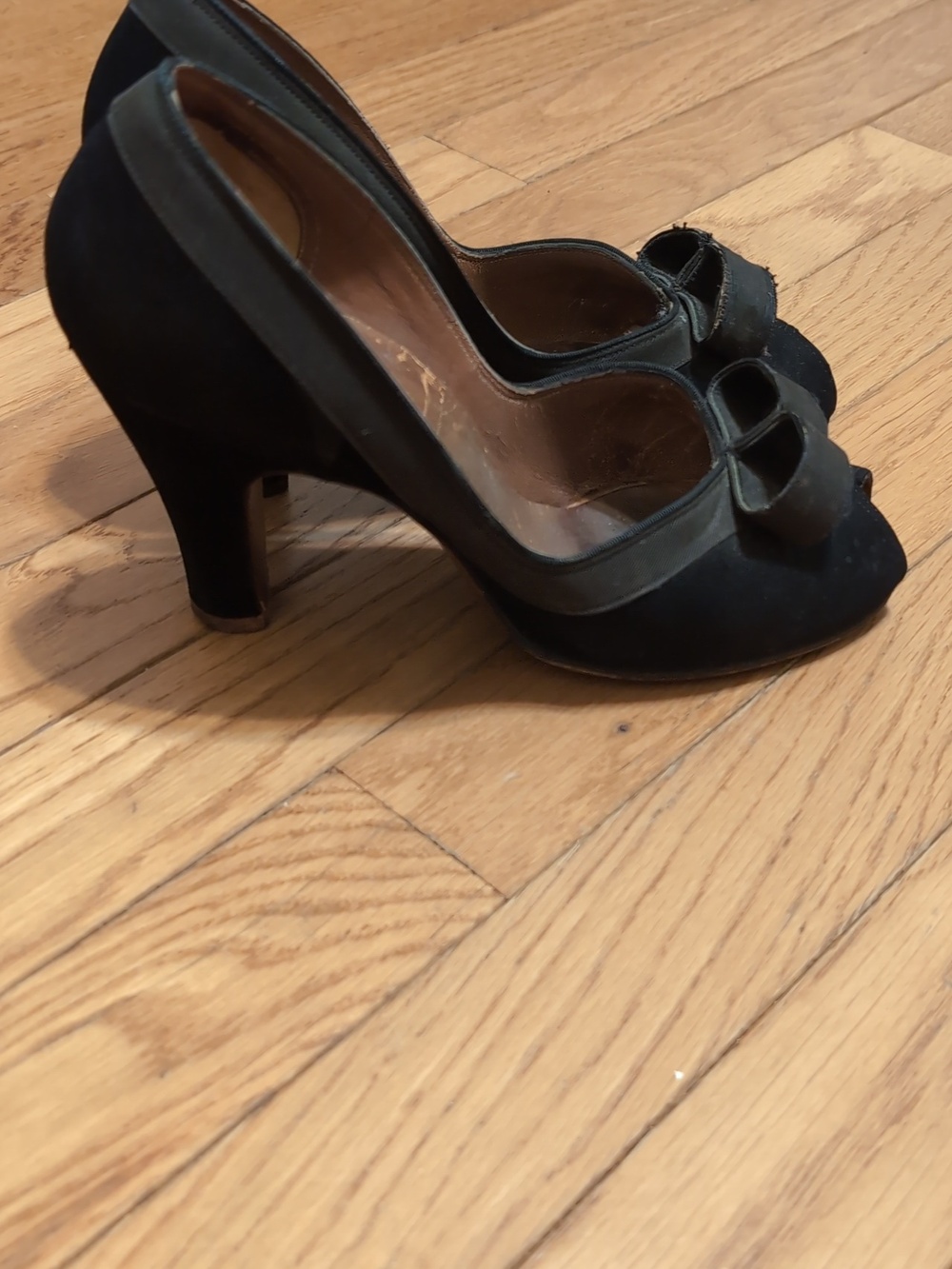 Black Vintage Pumps High Heel Shoes Maralyn Last Peep Toe - Picture 4 of 7